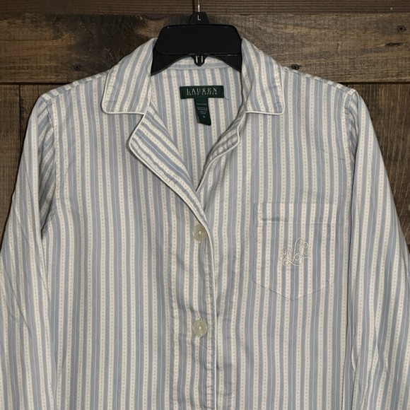 Lauren Striped Pajama Top Button Down Long Sleeve Sleep Shirt - Picture 3 of 8
